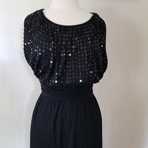 Black Cotton Dress with Sequined Top